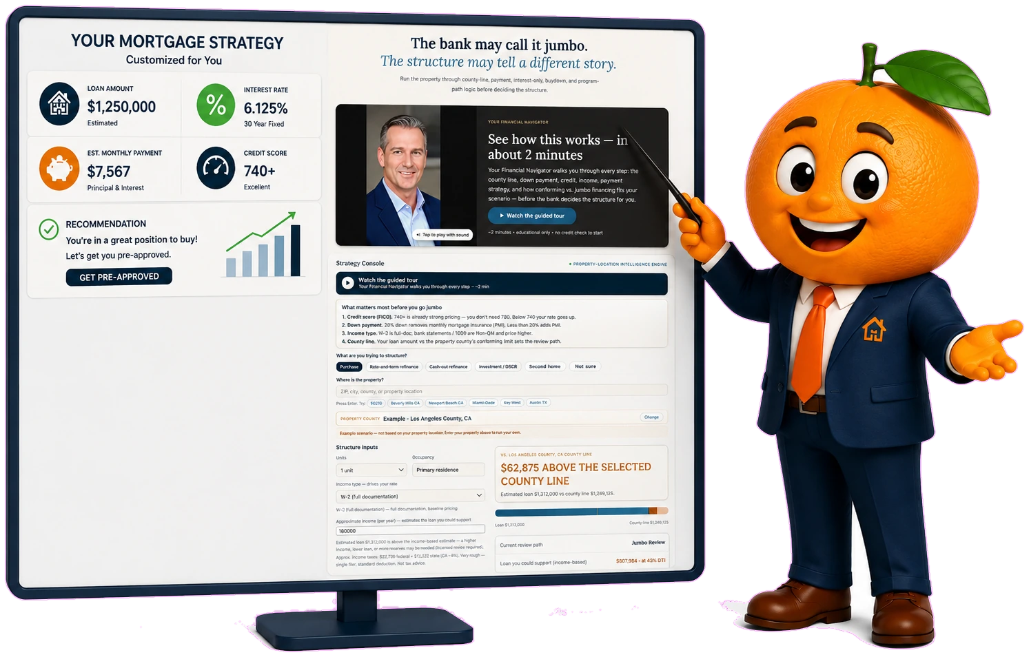 Orange presenting the Mortgage Strategy studio on screen